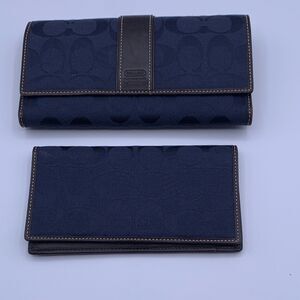 Coach Signature C Blue Checkbook Wallet with Zip Coin Pocket & ID Window